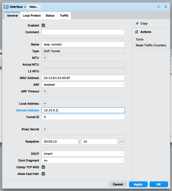 einrichtung eoip tunnel